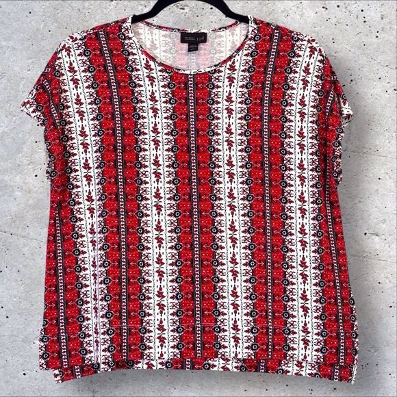 J. Jill Wearever Boxy Top Red White Black Floral Small Petite SP Casual Office - Picture 7 of 10